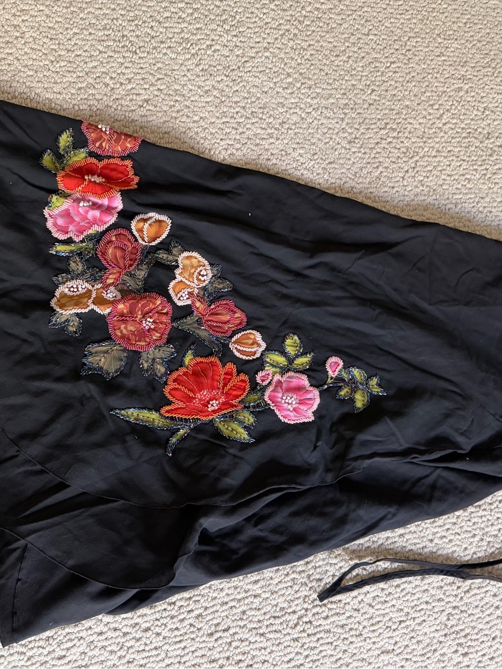 Black wrap around  skirt with Red & Pink Floral Embroidery